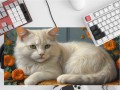 PODKŁADKA NA BIURKO GAMING Słodki Biały Kotek Wsród Kwiatów