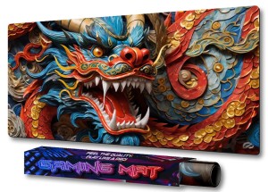 PODKŁADKA NA BIURKO GAMING Chiński Znak Zodiaku Niebieśko Złoty Smok