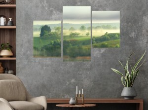 Warmia i Mazury OBRAZ NA PŁÓNIE DO SALONU mgła wzgórza