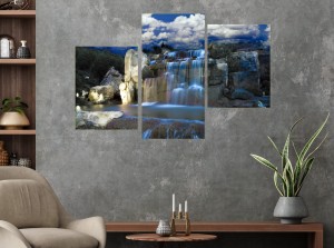 OBRAZ WODOSPADY NOCĄ NATURA canvas tryptyk 