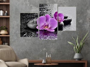 Obraz tryptyk STORCZYK W FIOLECIE canvas do sypialni salonu 
