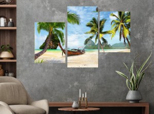 OBRAZ PLAŻA PALMY w tropikach NA PŁÓTNIE TRYPTYK