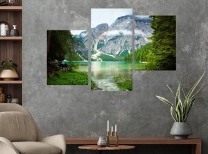 OBRAZ jezioro górskie Braies góry TRYPTYK DO SALONU
