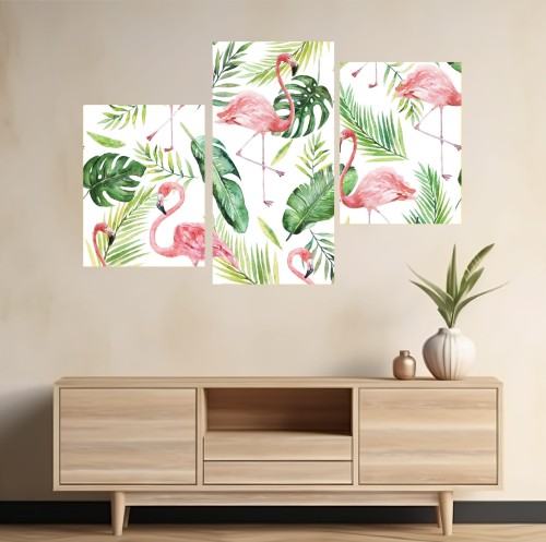 Obraz DO SYPIALNI FLAMINGI LIŚCIE canvas tryptyk 
