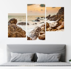 OBRAZ skaliste wybrzeże ocean TRYPTYK DO SALONU SYPIALNI 