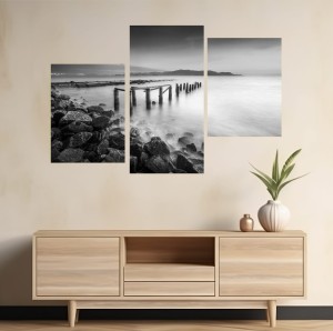 OBRAZ czarno-biały minimalizm morze molo DO SALONU SYPIALNI
