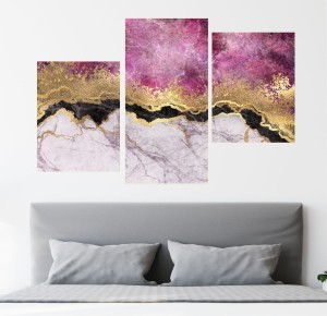 Nowoczesny obraz marmur różowy złoto tryptyk na płótnie 