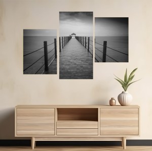 Obraz czarno biały nowoczesny minimalizm most morze 