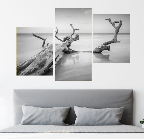 Obraz czarno biały do salonu morze fale Tryptyk na płótnie 