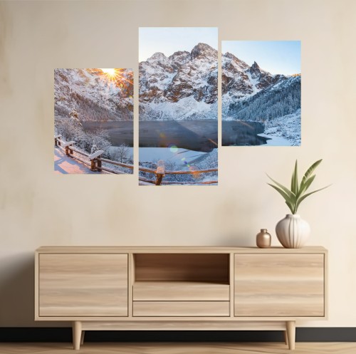Obraz góry Morskie Oko zimą Tryptyk do salonu sypialni 