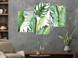 Obraz canvas tryptyk MONSTERA ZIELONE LIŚCIE