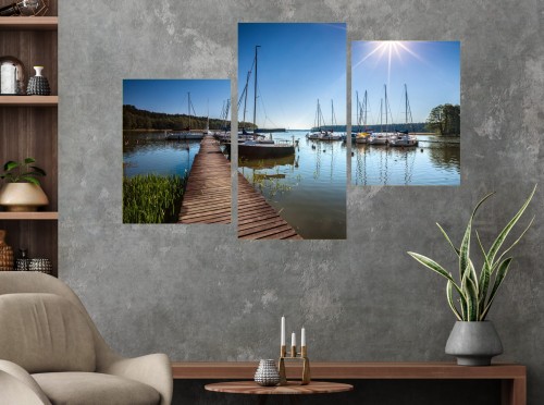 Obraz MAZURY PRZYSTAŃ wakacyjny tryptyk 3 częściowy