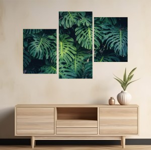 Obraz do salonu tryptyk LIŚCIE NATURA monstera