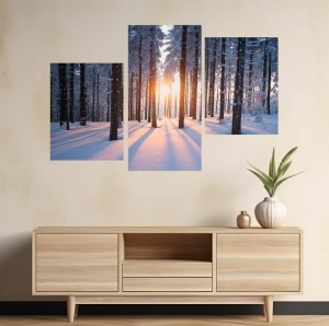 Obraz Las Zimą Słońce canvas na płótnie do sypialni 