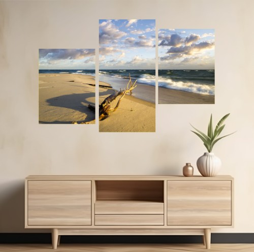 Obraz wieloczęściowy tryptyk FALE NAD BAŁTYKIEM MORZE 