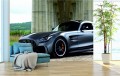 FOTOTAPETA DO SALONU ŚCIENNA Srebny Wyścigowy Mercedes AMG GT