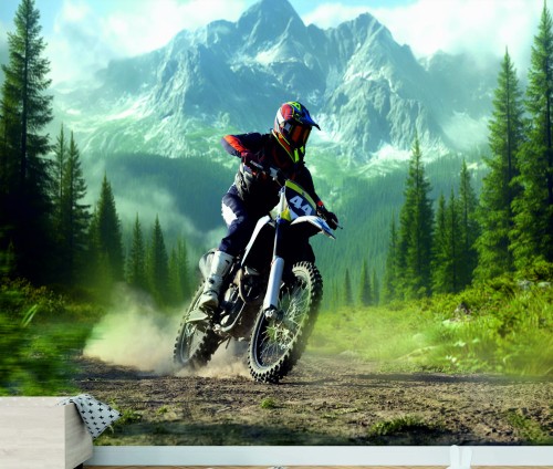 FOTOTAPETA DO SALONU ŚCIENNA Motocross In Tropical Forest 