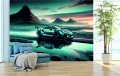 FOTOTAPETA DO SALONU ŚCIENNA Blue Cyan Porsche 911 GT3 Fastback 