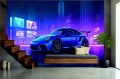 FOTOTAPETA DO SALONU ŚCIENNA Neon City Porsche 911 Luxury Car