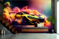 FOTOTAPETA DO SALONU ŚCIENNA Gold Futuristic Sport Car Burnout 