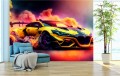 FOTOTAPETA DO SALONU ŚCIENNA Gold Futuristic Sport Car Burnout 