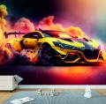 FOTOTAPETA DO SALONU ŚCIENNA Gold Futuristic Sport Car Burnout 