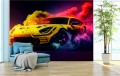FOTOTAPETA DO SALONU ŚCIENNA Yellow Drift Sport Car Colorful Smoke
