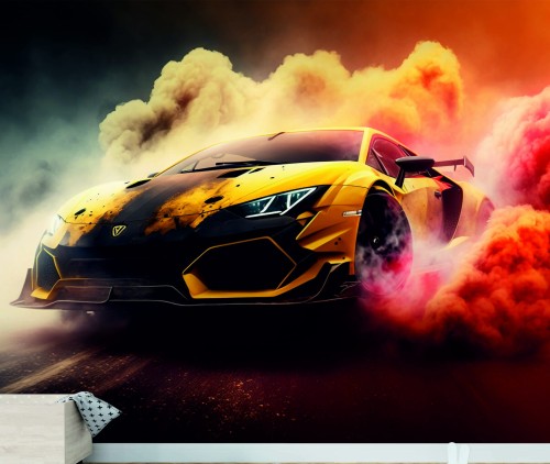 FOTOTAPETA DO SALONU ŚCIENNA Black-Yellow Lamborghini Aventador