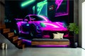 FOTOTAPETA DO SALONU ŚCIENNA Neon Pink Sport Porsche 911