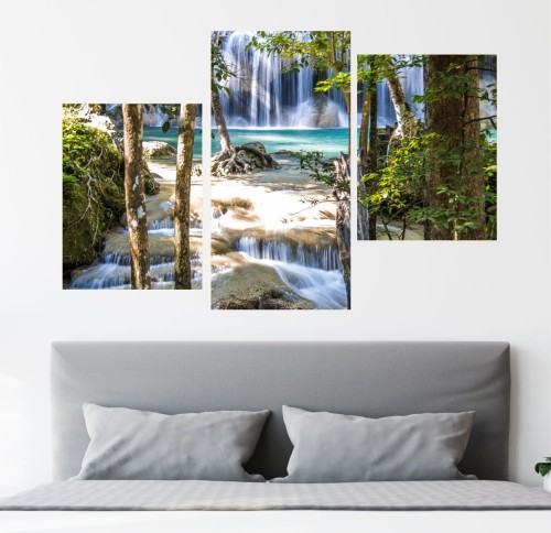 Wodospad obraz tryptyk las potok CANVAS do salonu 