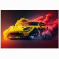 FOTOTAPETA DO SALONU ŚCIENNA Yellow Drift Sport Car Colorful Smoke