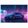 FOTOTAPETA DO SALONU ŚCIENNA Neon City Porsche 911 Luxury Car