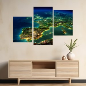 Obraz trzyczęściowy tryptyk PLANETA ŚWIAT NOCĄ