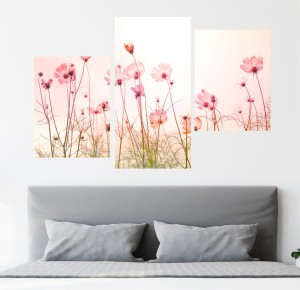 Obraz PASTELOWE KWIATY ABSTRAKCJA ŁĄKA tryptyk do sypialni 