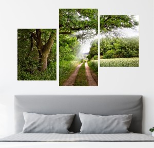 Obraz LAS DROGA W LESIE NATURA tryptyk do salonu 