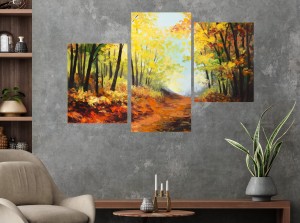 Obraz tryptyk na ścianę Las jesienią jak akrylowy 