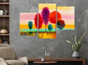 OBRAZ kolorowe drzewa TRYPTYK JAK OLEJNY NA PŁÓTNIE 