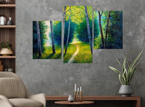 TRYPTYK OBRAZ NA ŚCIANĘ las brzozy jak malowany 