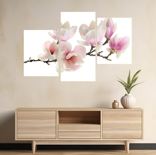 TRYPTYKI OBRAZ NA ŚCIANĘ KWIATY MAGNOLII