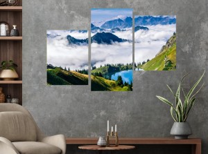 OBRAZ widok na góry jezioro górskie TRYPTYK TRZYCZĘŚCIOWY