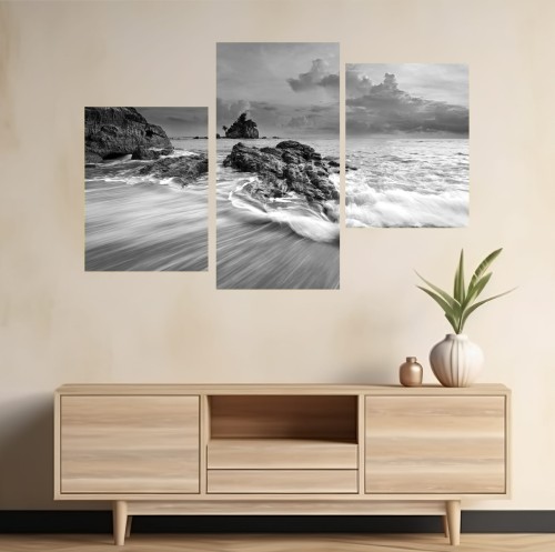 OBRAZ NA PŁÓTNIE VZARNO BIAŁY FALE NAD BAŁTYKIEM MORZE 