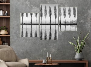 NOWOCZESNY obraz DRZEWA SZAROŚĆ minimalizm 