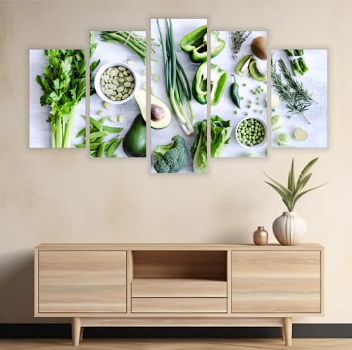 Obraz 5 częściowy DO KUCHNI WARZYWA ZIELONE CANVAS TRYPTYK 