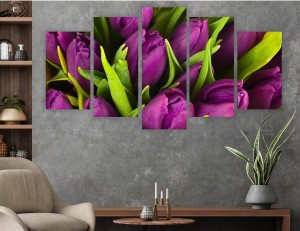 TULIPANY tryptyk 5 części na płótnie KWIATY DO SALONU 