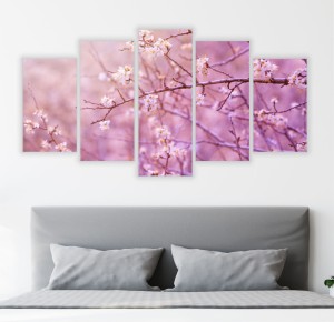 OBRAZ na ścianę DRZEWO KWIATY WIŚNI tryptyk 5 częściowy 