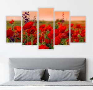 POLNE MAKI tryptyk na płótnie do salonu KWIATY POLE 