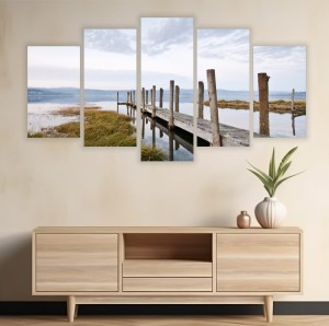 POMOST NAD JEZIOREM obraz tryptyk na płótnie canvas 