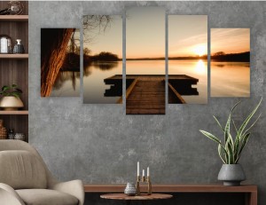Obraz 5 części ZACHÓD SŁOŃCA POMOST NAD JEZIOREM 