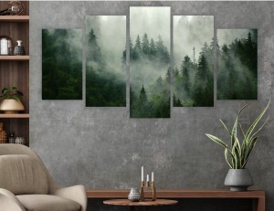 LAS NATURA MGŁA tryptyk 5-częściowy na płótnie do salonu 