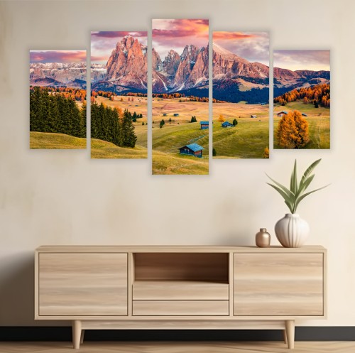 OBRAZ 5 CZĘŚCIOWY GÓRY ALPY DOLOMITY WIDOK canvas do salonu 